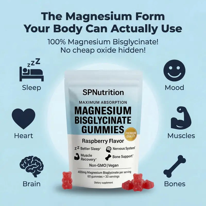 SP Nutrition Magnesium Bisglycinate Gummies raspberry pouch, 60 gummies