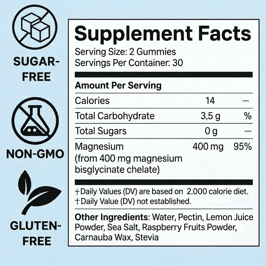 Supplement Facts panel for SP Nutrition Magnesium Bisglycinate Gummies